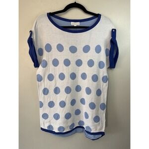 NWT Joseph A Pullover White w/Blue Polka Dot Cap Sleeve Knit‎ Sweater M